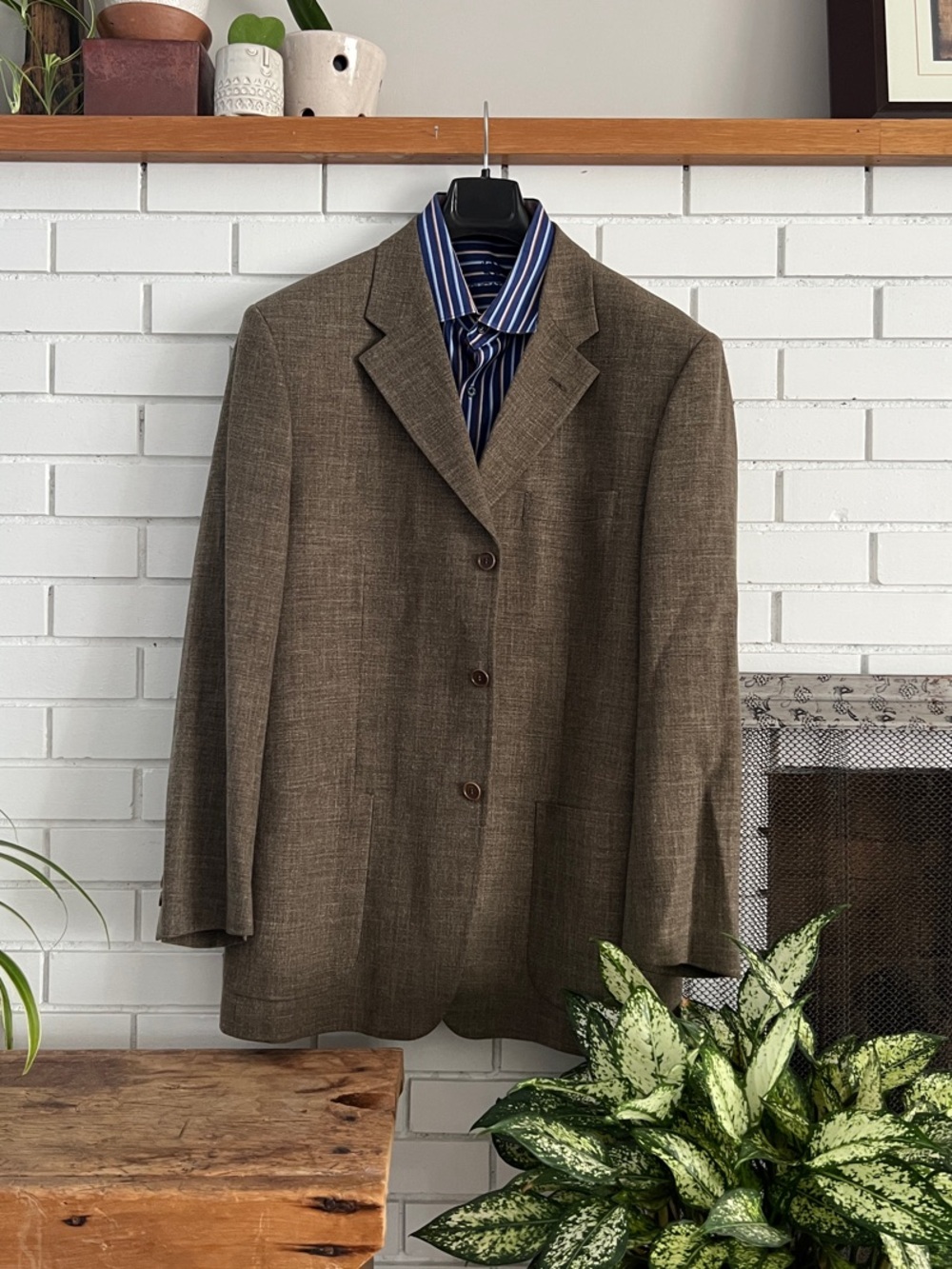 Men's Brown Textured Wool Blazer - Classic Notch Lapel